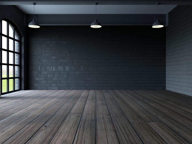 3d render of Blank wall in empty room with windows